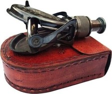 Antique Brass Monocular Binocular for Hunting Trekking, With Leather Case Gift picture