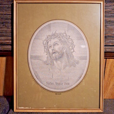 Vintage Jesus Christ Bible Word Art Gwang Hyek Rhee Father Forgive Them Framed picture