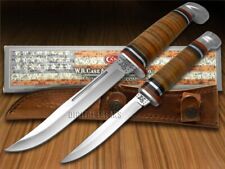 Case xx Twin Finn Fixed Blade Hunter 2 Knife Set Polished Leather & Sheath 00372 picture