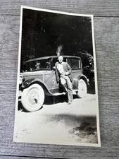 Vintage VELOX Photo Man Leaning on Ford Model A Car Snapshot 1920s 1930s picture