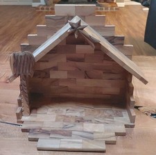 Vtg Hand Made in the Holy Land GENUINE OLIVE WOOD CRECHE STABLE picture