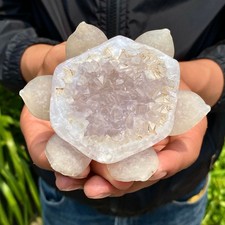 277G Natural Agate Geode Carved Lotus Flower, Hand Carved Healing Crystal Home picture