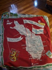 Helsinki Finland 1960s Suomi Rayon Souvenir Scarf 27x27 Map Travel Hand Rolled picture