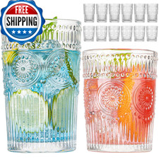 Wookgreat Vintage Drinking Glasses Set Of 12 Textured Clear Striped Glass picture