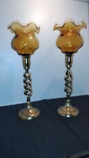 Amber Glass Globes & Brass Candleholder Set picture