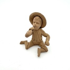 Antique Anna Pottery Clay Boy Figurine, Kirkpatrick Clay Pottery Illinois 1890s picture
