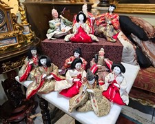 Vintage Japanese Hina Ningyo Dolls Set of 11 Miniature Kimono Court Figures picture