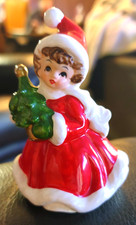 Vintage Lefton Ceramic Girl with Christmas Tree Figurine 1665 Japan 50's picture