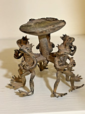 Vintage Primitive Rustic Metal Frog King Prince Candle Holder Rings Whimsical picture