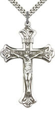 925 Sterling Silver Catholic Crucifix Cross Necklace For Men 24 Chain Made USA picture