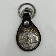 VTG 1987 NYC Keychain RARE Leather & Metal Medallion; Liberty/Twin Towers picture