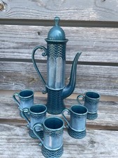 Vintage Norleans JAPAN Coffee Tea Set Pitcher w 5 Mugs Beautiful Blue RARE 🥰🥰 picture