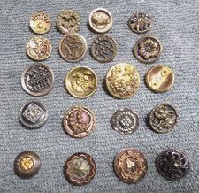 Lot of 20 Vintage Antique Metal Carved Flower Picture Buttons picture