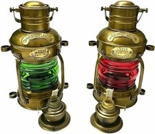 Set of 2 Brass Finish Oil Lamps Antique Nautical Ship Lantern Boat Light Decor picture