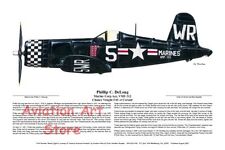 Korean War, F4U Corsair, signed by Marine Ace, Phillip DeLong, Artist, E Boyette picture