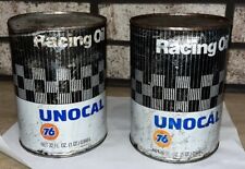 2- UNION 76 Unocal Racing Motor Oil - Advertising Tin Top Cans Ruff but Rare picture