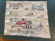VTG HAND STITCHED SAMPLER “AS YE SOW, SO SHALL YE REAP” 18 X 21 OLD PENNSYLVANIA picture