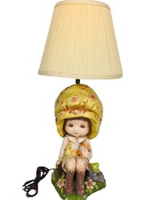 Vintage 70s Big Bonnet Girl Holly Hobbie Kitschy Nursery Ceramic Lamp WORKS picture