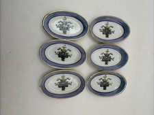 6 Antique Nippon Hand Painted Porcelain Butter Pats Salt Cellars Blue Lusterware picture