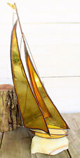 Vintage Sail Boat Model ART Brass on Marble Statue Figure Large Gift Estate OS picture
