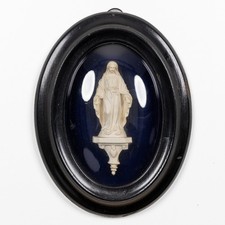 antique 19thc Meerschaum Bas relief Virgin MAry serpent plaque religion picture