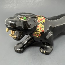 MCM Ceramic Black Panther Statue On Chain Mid Century Rare from 1950s Read 9” picture