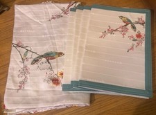Lenox Chirp 70” Round Tablecloth & 4 Placemats Birds Cherry Blossom NICE picture