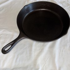 RESTORED Lodge Cast Iron Skillet #8. D 3-Notch, Heat Ring, SEASONED picture