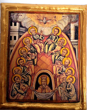 Pentecost Descent of The Holy Spirit Apostles Greek Eastern Orthodox Icon Plaque picture
