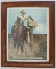 VINTAGE NEWELL WYETH 1907 WHERE THE MAIL GOES AD ON LINEN PAPER NOT REPRODUCTION picture