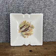 Vintage HYALYN Porcelain HUNTING Snipe Birds 4.5”x 4.5” Square Ashtray Cork Back picture