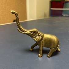 🐘 Vintage Solid Brass Elephant Statue 4.25” Tall Trunk Up USA picture