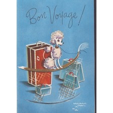 Vintage 1960s Bon Voyage Greeting Card Rust Craft Poodle Luggage Used picture