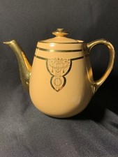 Art Deco Teapot From Fraunfelter Of Ohio Apricot Color Porcelain, Gold Trim picture