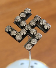 Antique HATPIN SWASTIKA 1900s GOOD LUCK Rhinestone/Brass Twirling/Swirling Logs picture