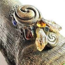 Handmade Magic Wand Real GOAT Horn Curved w/ Crystals and Moose Antler Spiral picture