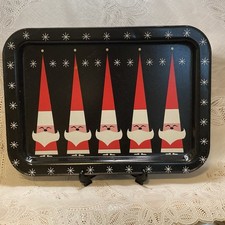 Holt Howard Black Atomic Santa Serving Trays (2) Mid Century 60’s MCM Christmas picture