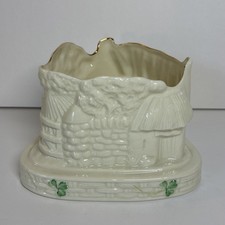 Vintage Belleek Ireland Shamrock Cottage Candle Holder 8th Blue Mark #1842 As Is picture