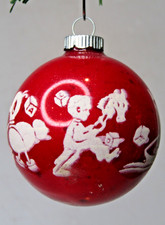 VTG Glass Stencil Pictured CIRCUS DUCK PONY RIDE Christmas Ornament Shiny Brite picture