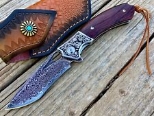 Custom Damascus Steel EDC Pocket Knife, Rosewood Handle, Ball Bearing Pivot picture