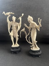 Norleans Asian Woman and Man W/Pheasant and Cherry Blossom Sprig, Made in Italy picture