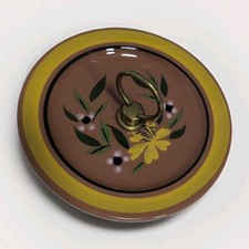 Vintage Stangl Red Stoneware Hand Painted Yellow Flowers Tidbit Dish picture