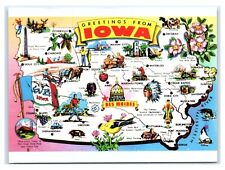Postcard Greetings from Iowa IA map K23 picture