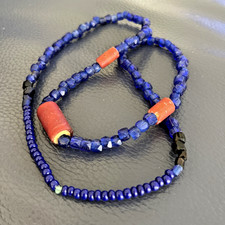 Vintage Faceted antique Russian blue  Glass Trade Beads  Necklace picture