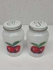 Vtg 1953 Anchor Hocking Fire King Apple Salt & Pepper Range Shakers Milk Glass picture