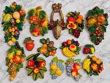 Vintage Chalkware Fruit Wall Plaques 14 Piece Lot Colorful Retro Kitchen Decor picture