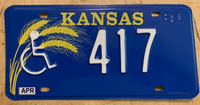KANSAS 1981 DISABLED PERSON HANDICAPPED AUTO LICENSE PLATE 