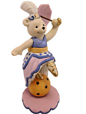 Vintage Ceramic Circus Bear Figurine Balancing on Ball w/Parasol Pink & Blue 5