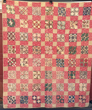 Antique Quilt Apx Late 19th Century Cotton Fabrics 9 Patch CUTTER or REPAIR picture