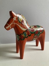 Vintage Wooden Orange Dala Horse Sweden 20cm Nils Olsson Shabby Chic See Photos picture